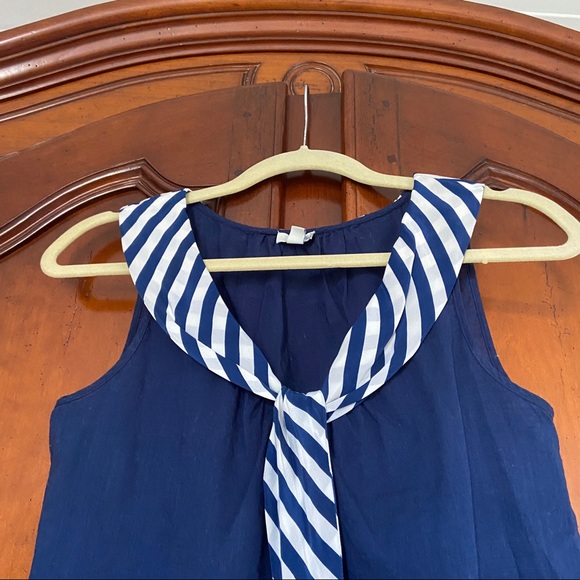 Odille Anthropologie Navy Stripe Sailor Tank with Silk Tie Collar - Picture 2 of 7